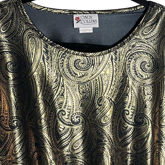 Vintage 80s Metallic Gold Lamé Black Paisley Batwing Blouse Retro Disco Top L - Picture 5 of 7